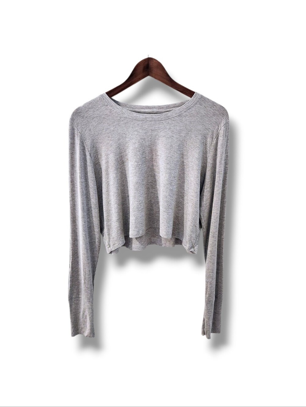 Aerie Offline Thumbs Up Ribbed Long Sleeve Cropped T-Shirt | XL